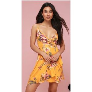 MINKPINK - Yellow Floral Print Wrap Dress